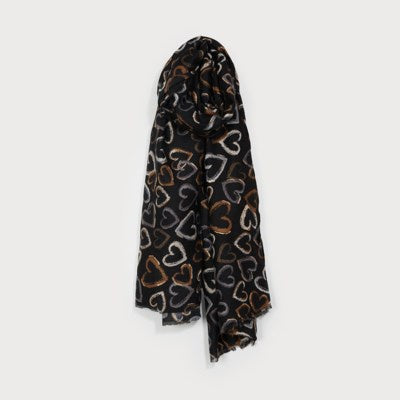 Caracol Woven Scarf Allover Hearts 6208-BLK