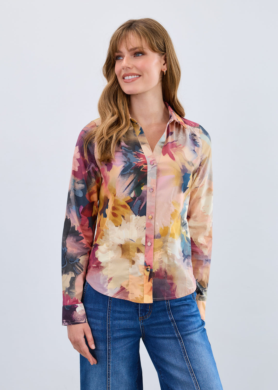 FDJ Long-Sleeve Split Neck Shirt 7004623-PRT Melanie