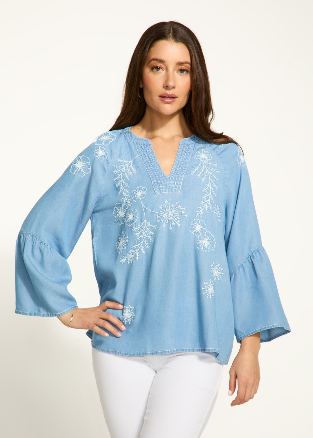 FDJ Embroidered Chambray Woven Shirt 7051846-IND Indigo
