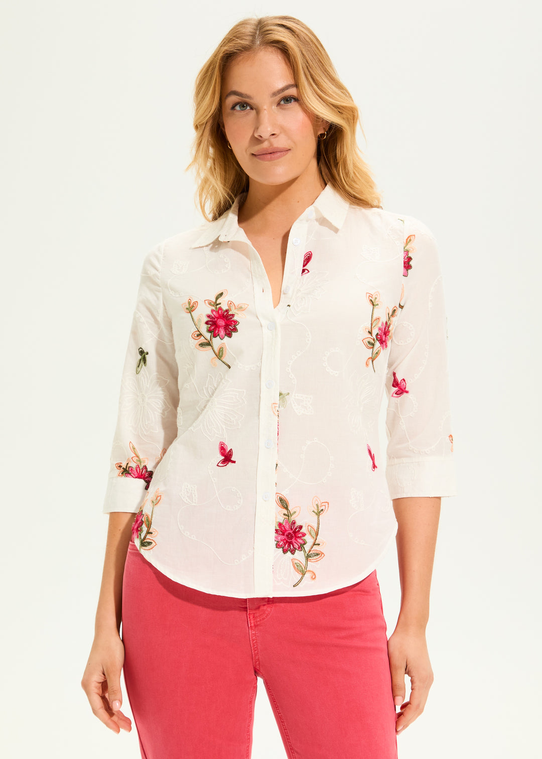FDJ Embroidered Voile Woven Blouse 7443288-WHT White