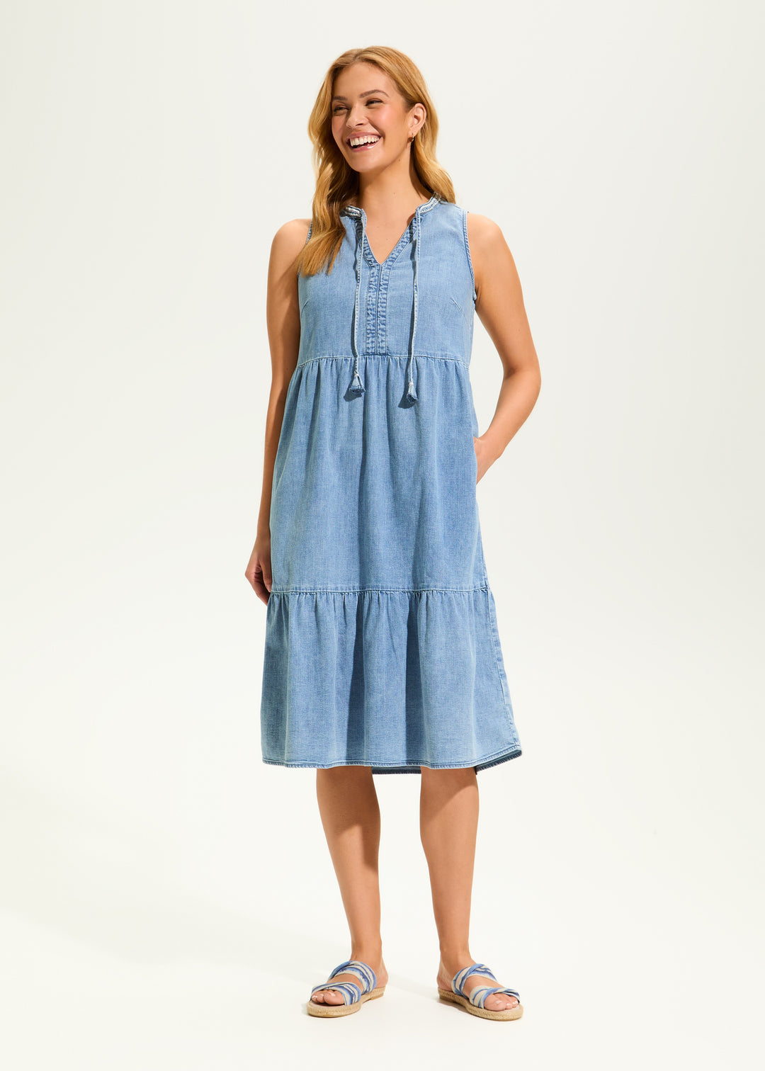 FDJ Light Denim Tiered Dress 7811992-MEDWS Medium Wash