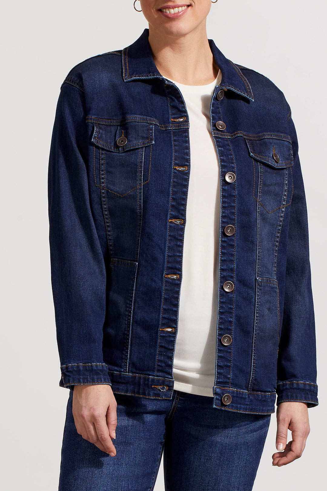 Tribal Girlfriend Denim Jacket w/ Pockets 7945O-292-1480 Deep Indigo