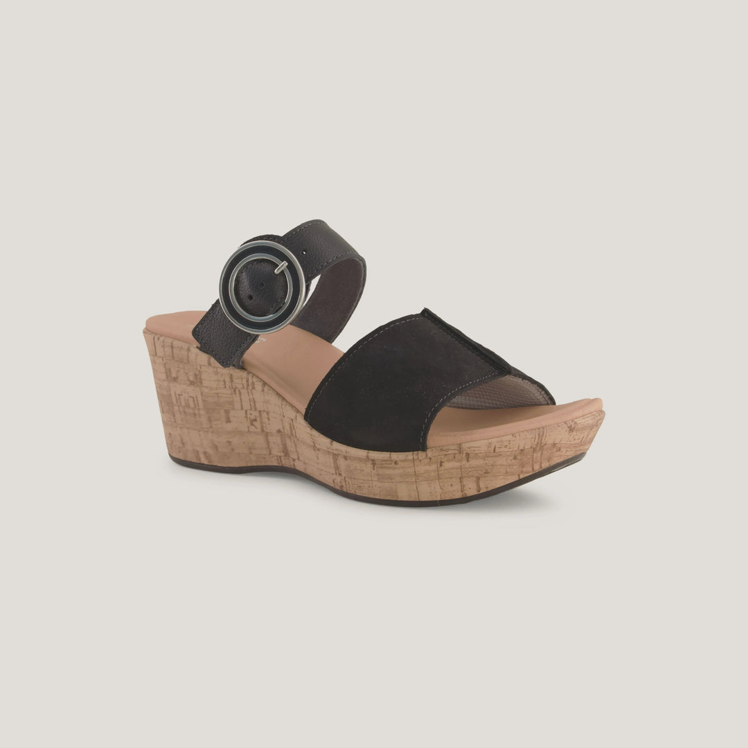 Naot Womens Breezy Platform Sandal 112112-NNA Black Velvet Nubuck/Soft Black Leather