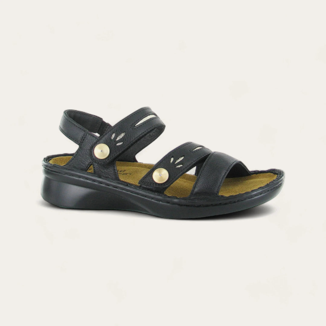 Naot Cadence Backstrap Sandal 31032-NXC Soft Black/Gold Leather