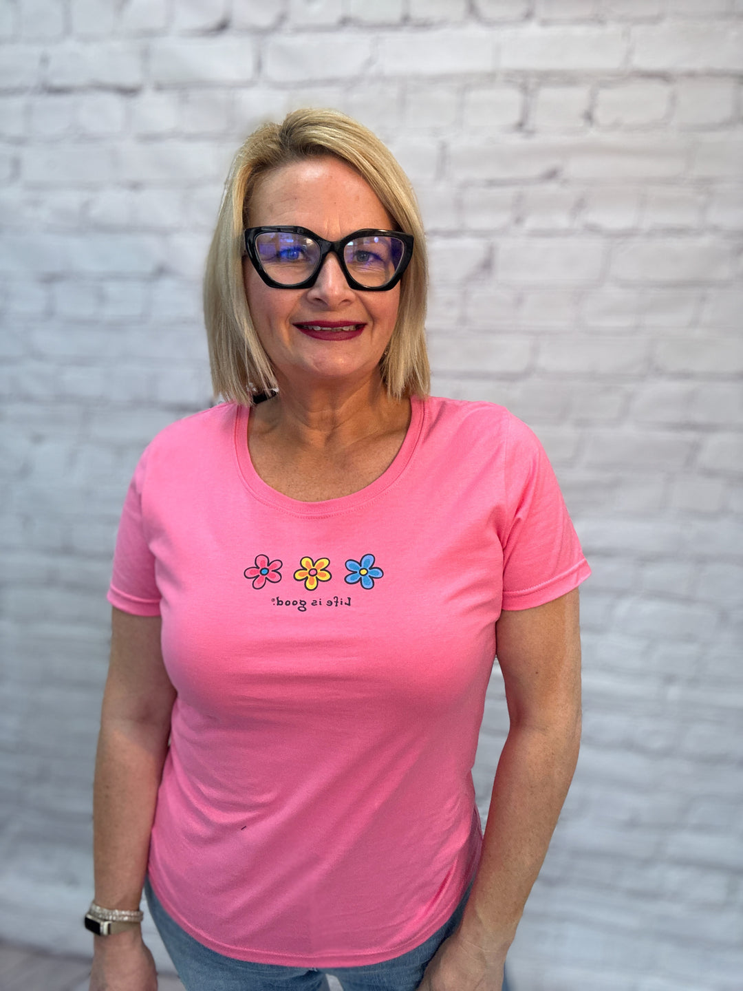 Life is Good Flowers T-Shirt - Pink