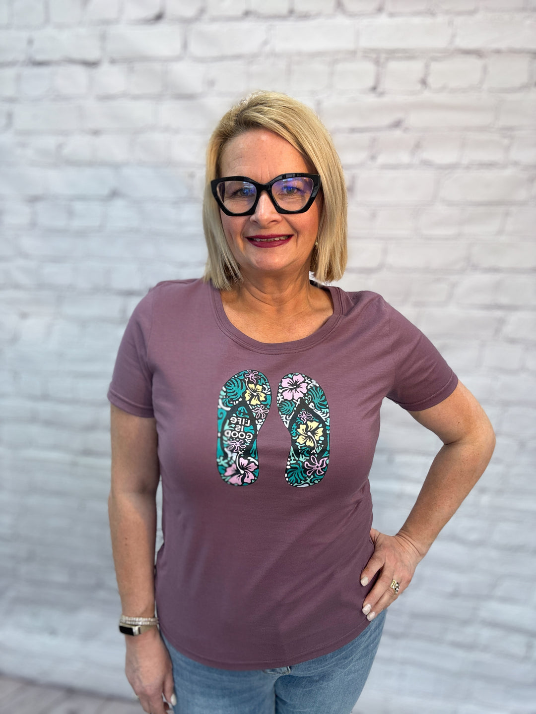 Life is Good Flip Flops T-Shirt - Eggplant