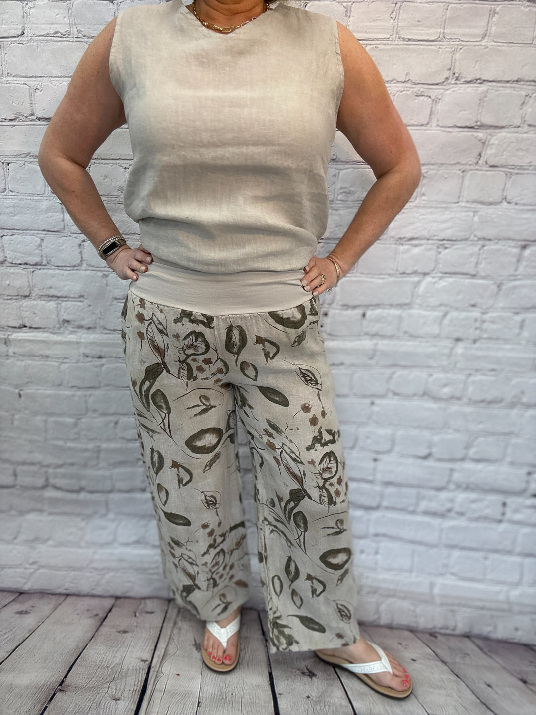 Cherishh Leaf Print Palazzo Pant C5286 - Beige
