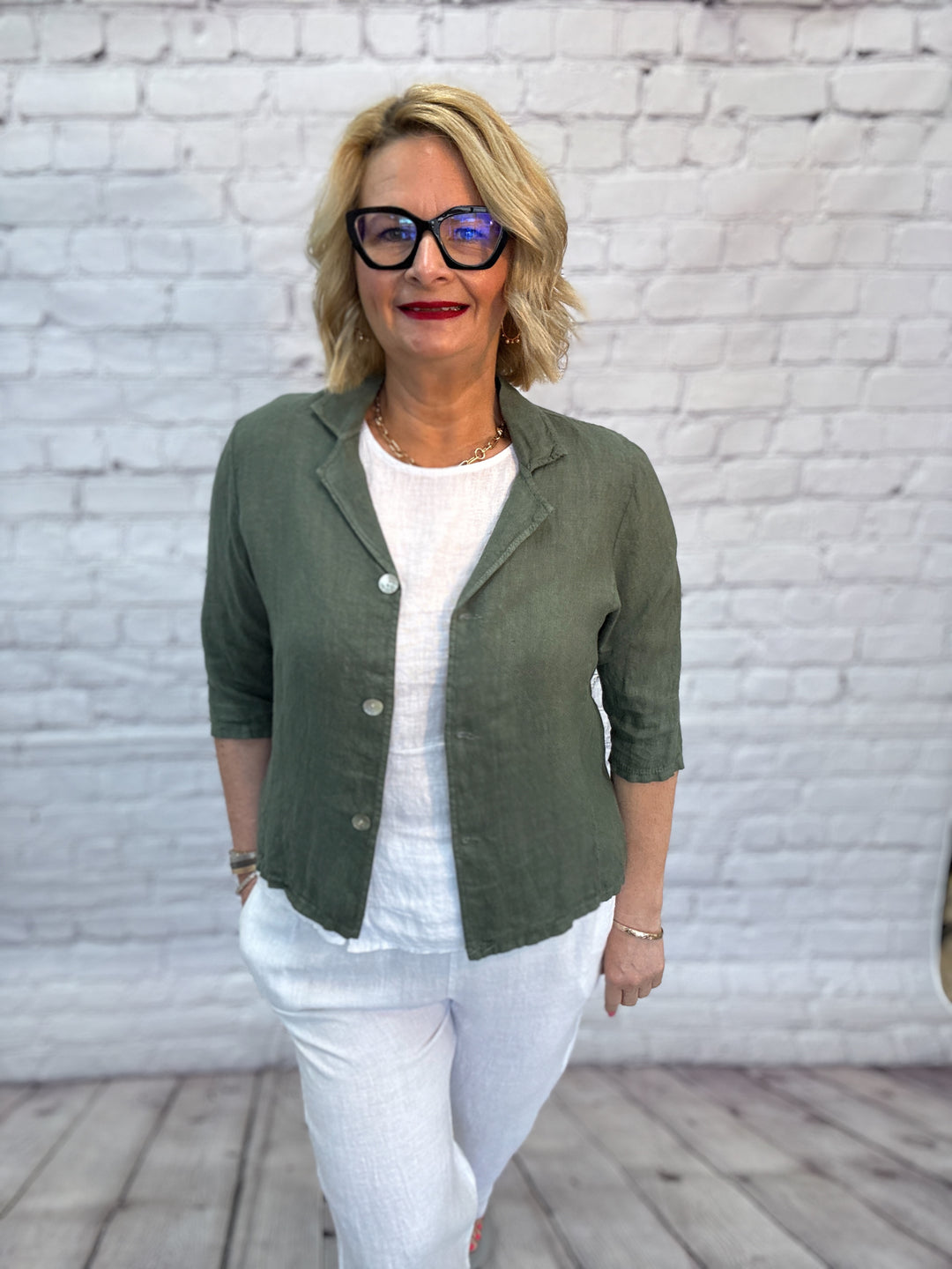 Cherishh Short Jacket w/ Buttons C5322-Military Green - 1 ONLY SIZE LARGE - 20% OFF