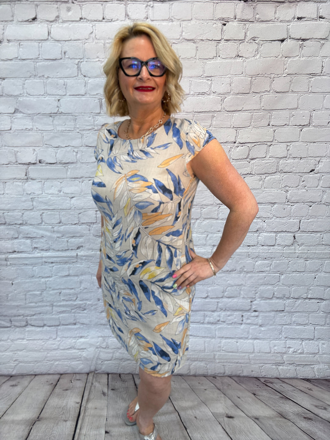 Cherishh Leaf Print Dress C5233-Beige