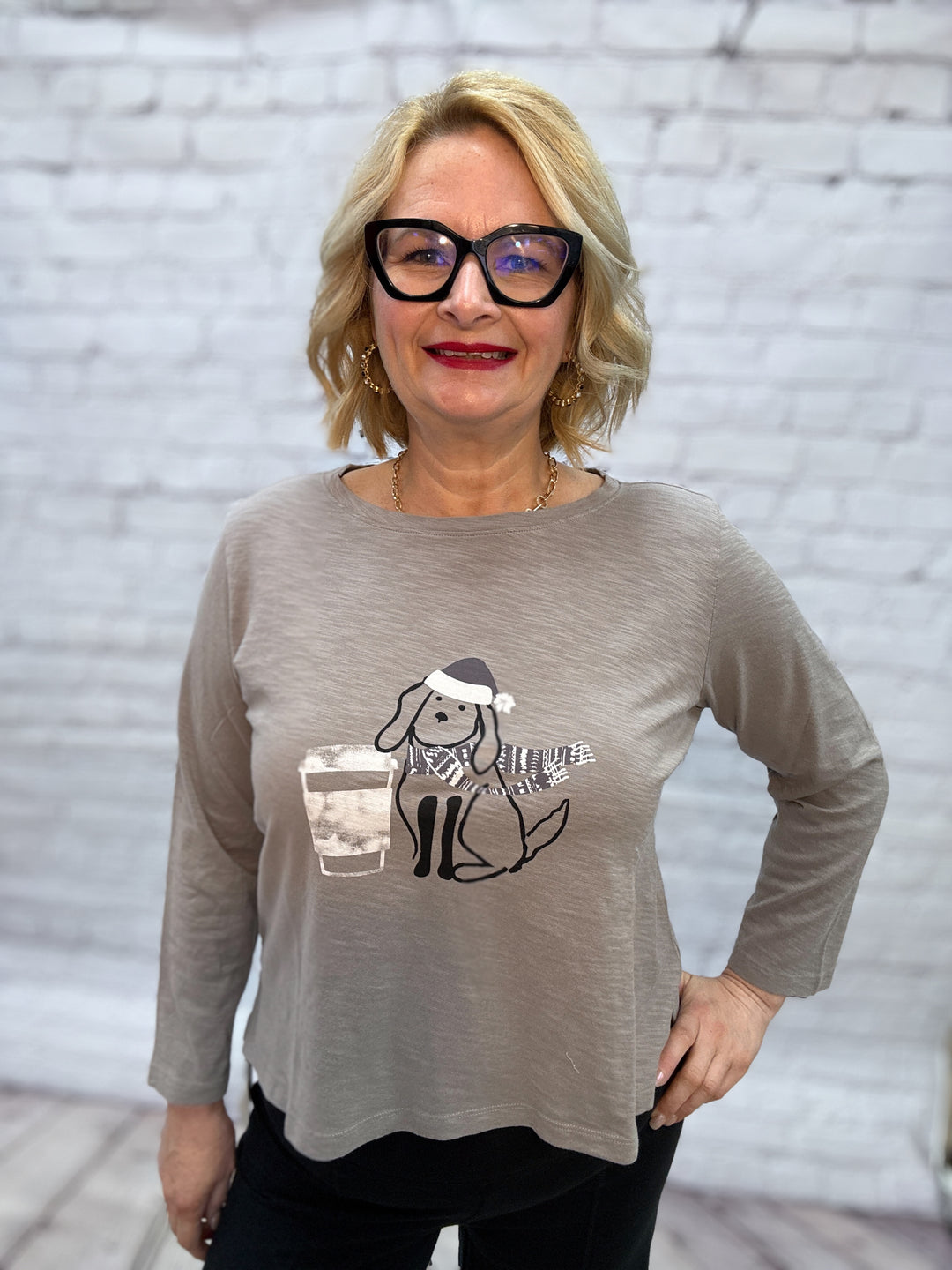 Escape by Habitat Boxy Tee "Latte Puppy" E41225 - Fog