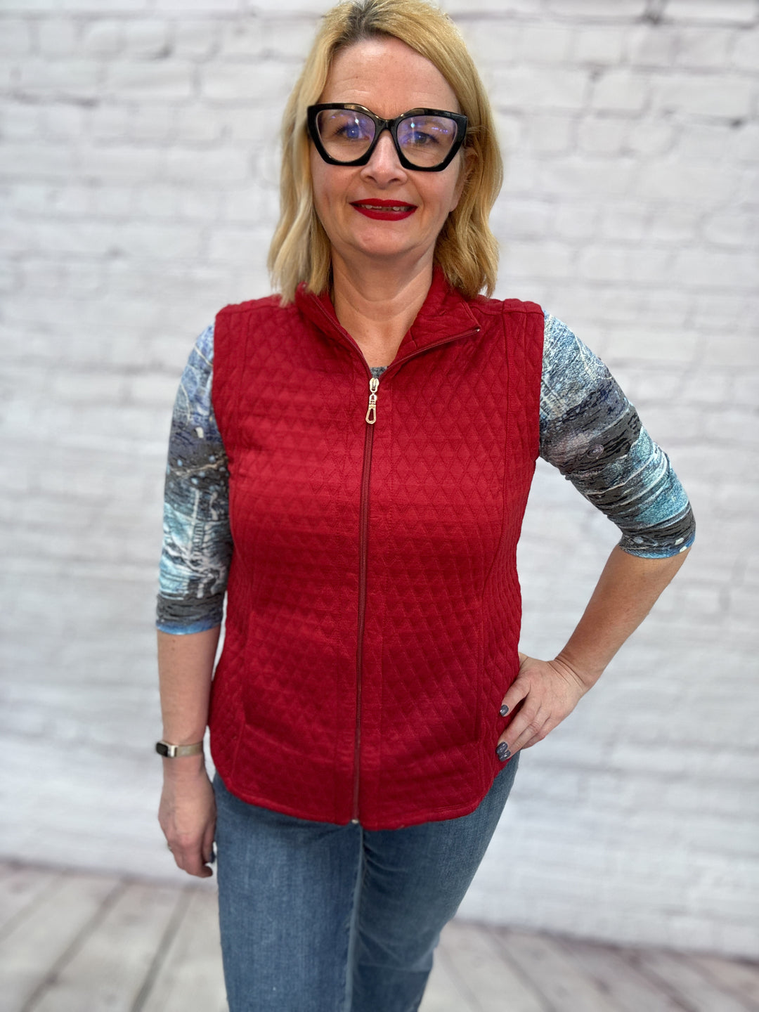 Creations Zip Front Knit Vest AM535 - Red