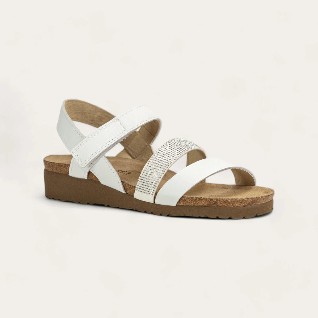 Naot Krista Backstrap Sandal 7807-WB4 White Leather/ Silver Rivets