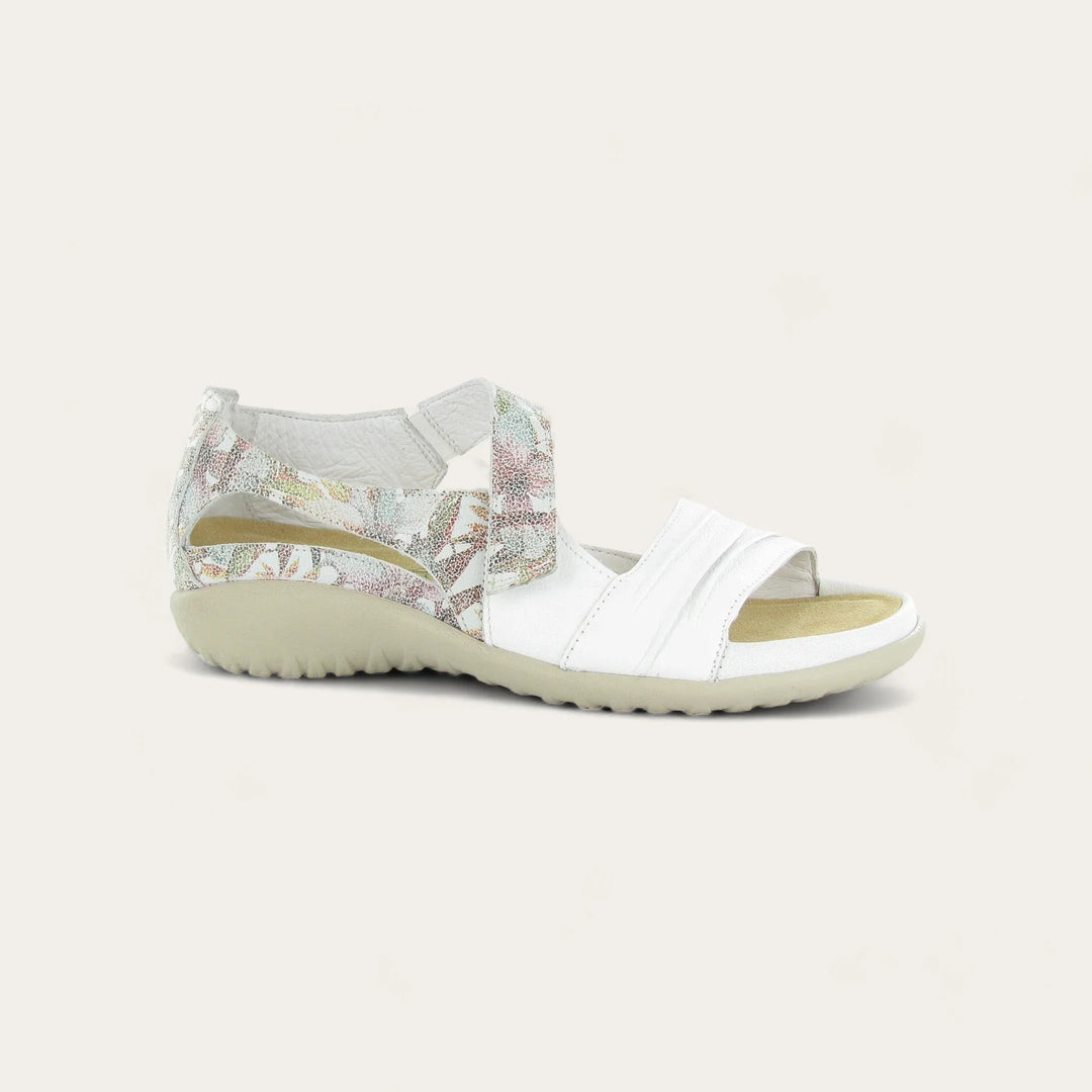 Naot Papaki Open Toe Shoe 11125-WHA Golden Floral/Soft Ivory Leather - RETURNING SPRING 2026