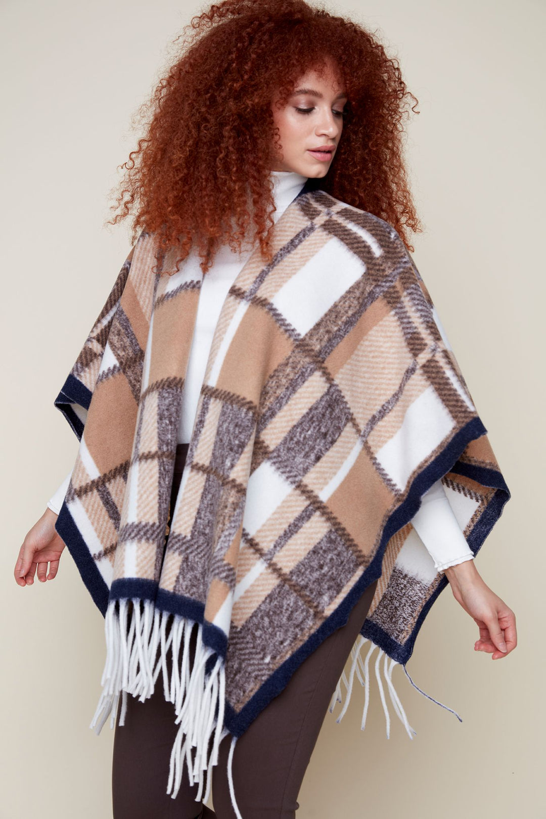 Renuar Knit Sweater Wrap R3877-E3005-8 Tan Combo - 1 ONLY "ONE-SIZE" - 20% OFF