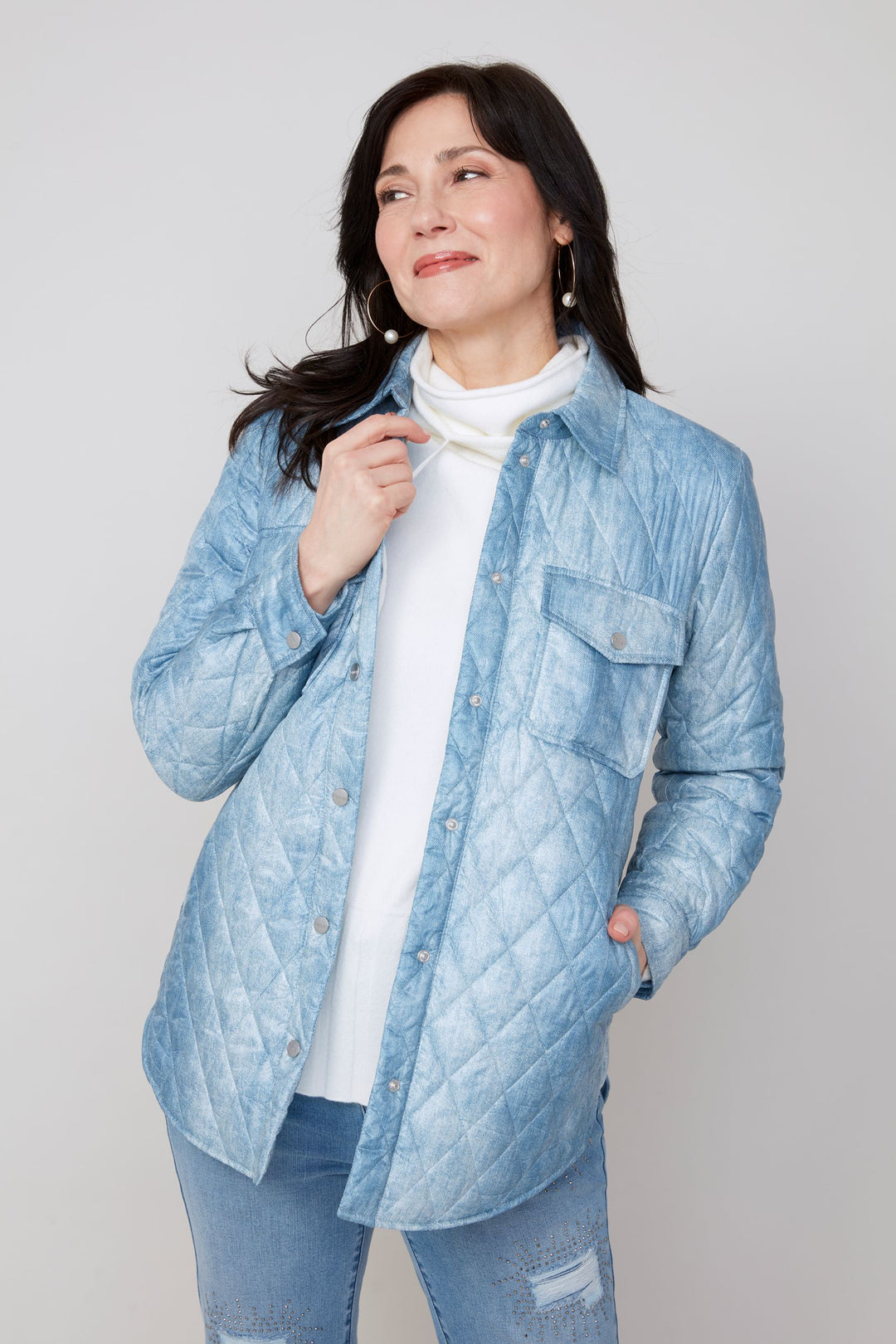 Renuar Quilted Woven Shacket R3910L-E3036-80805 Blue