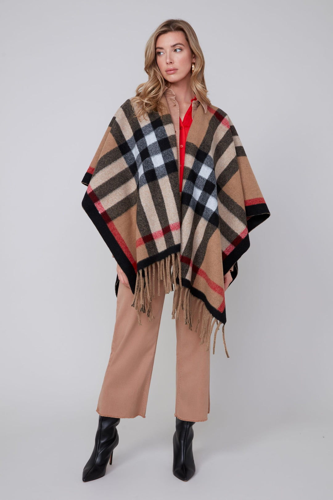 Renuar Knit Poncho Wrap R3921-E3056-8 Tan Combo