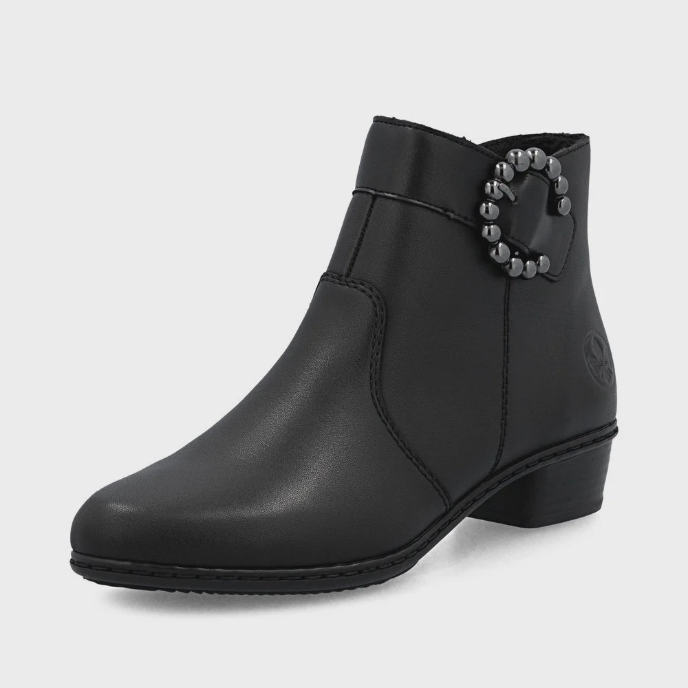 Rieker Side Zip Leather Ankle Boot Y0797-00 Black