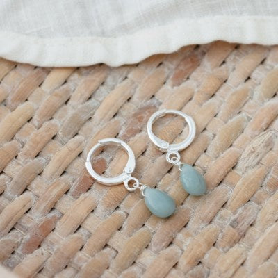 Glee Jewelry Zia Hoop Earrings - Silver/Amazonite
