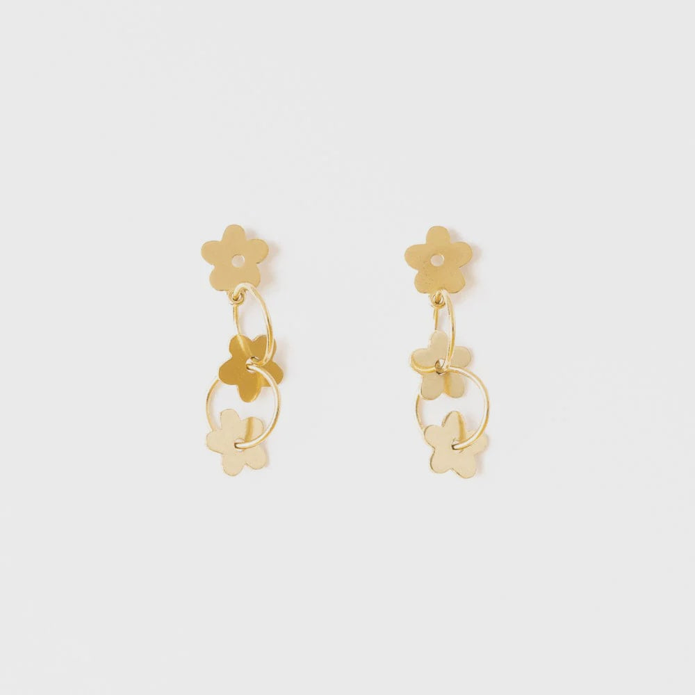 Ink + Alloy Daisy Floral Earrings - Brass