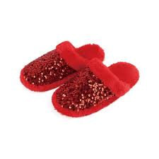 Womens Snoozies "Glam Slide" Slippers - Red Sequin
