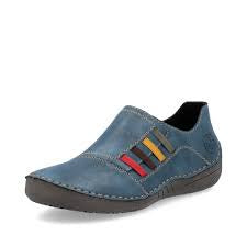 Womens Rieker Slip-On Shoe w/ Side Colored Elastic Detail 52560-14 Blue Combo