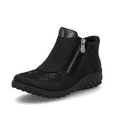 Womens Rieker Winter-Lined Ankle Boot w/ Side Zipper 59558-00 Black