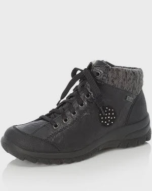 Rieker Lace Up Ankle Boot w/ Side Zip L7110-01 Black