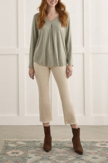 Tribal Long-Sleeve V-Neck Top w/ Pleat 1432O-5243-2986 Forest Fog