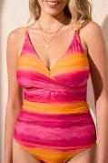 Tribal Swim V-Neck Wrap Front Bathing Suit 1005O-3562-0859 Papaya