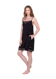 Latte Love Cami Nightie ILW10KO120BH - Black/White Hearts