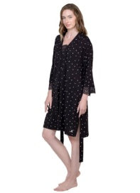Latte Love 3/4 Sleeve Robe ILW10KR130BH - Black/White Hearts