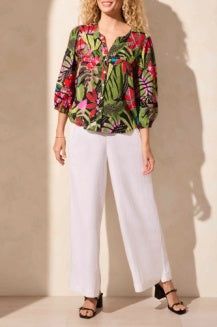 Tribal 3/4 Sleeve Blouse w/ Button Front 1771O-8111-0065 Loden