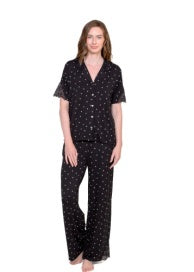 Latte Love 2-Piece Pajama Set ILW10KS143BH - Black/White Hearts