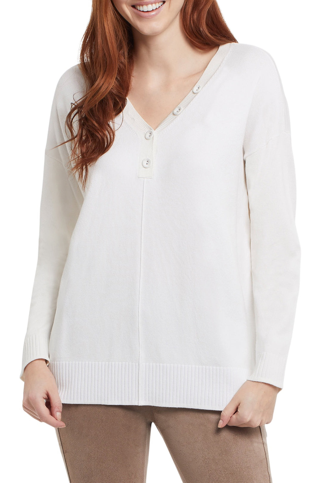 Tribal V-Neck Henley Sweater 1059O-133-0026 Cream