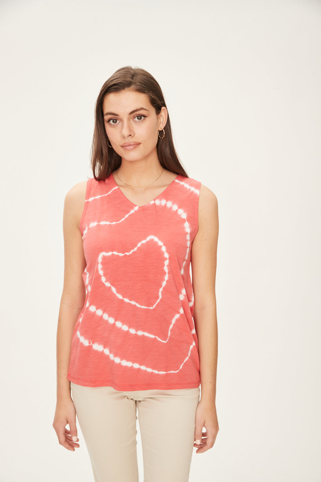 FDJ French Dressing Sleeveless V-Neck Tie-Dye Top 1077476-PPR Poppy Red - 1 ONLY SIZE SMALL - 20% OFF