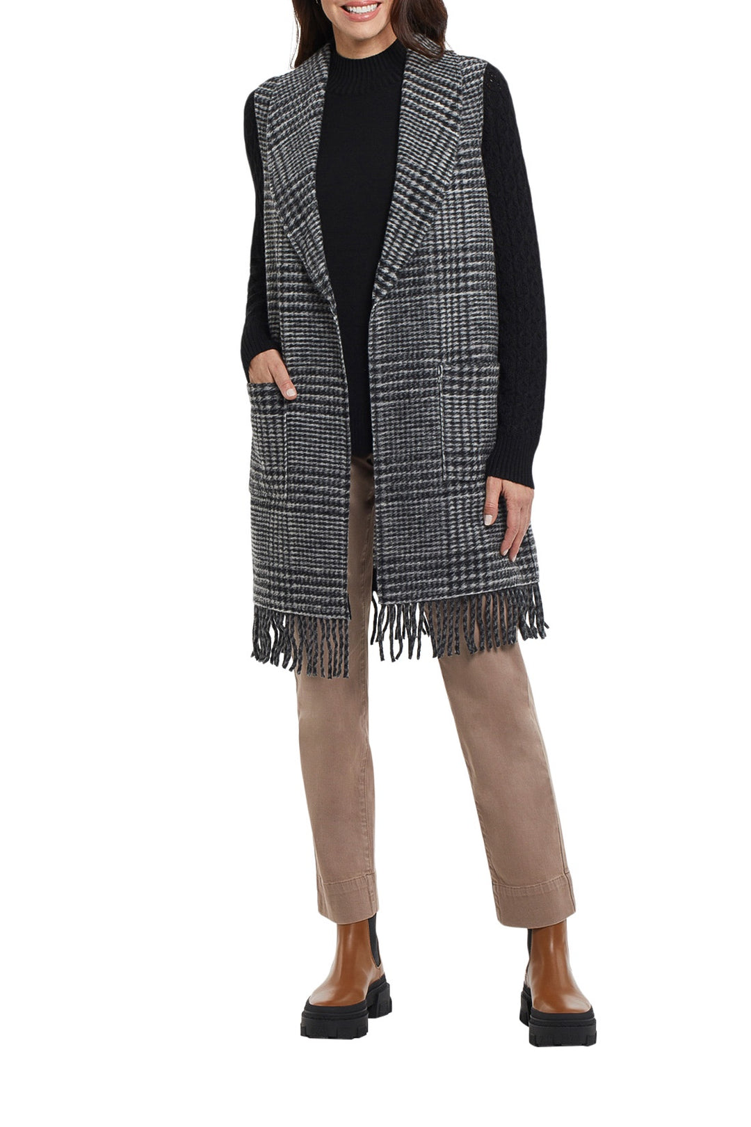 Tribal Vest w/ Fringe Bottom 1201O-3070-0002 Charcoal - 1 ONLY SIZE SMALL - 20% OFF