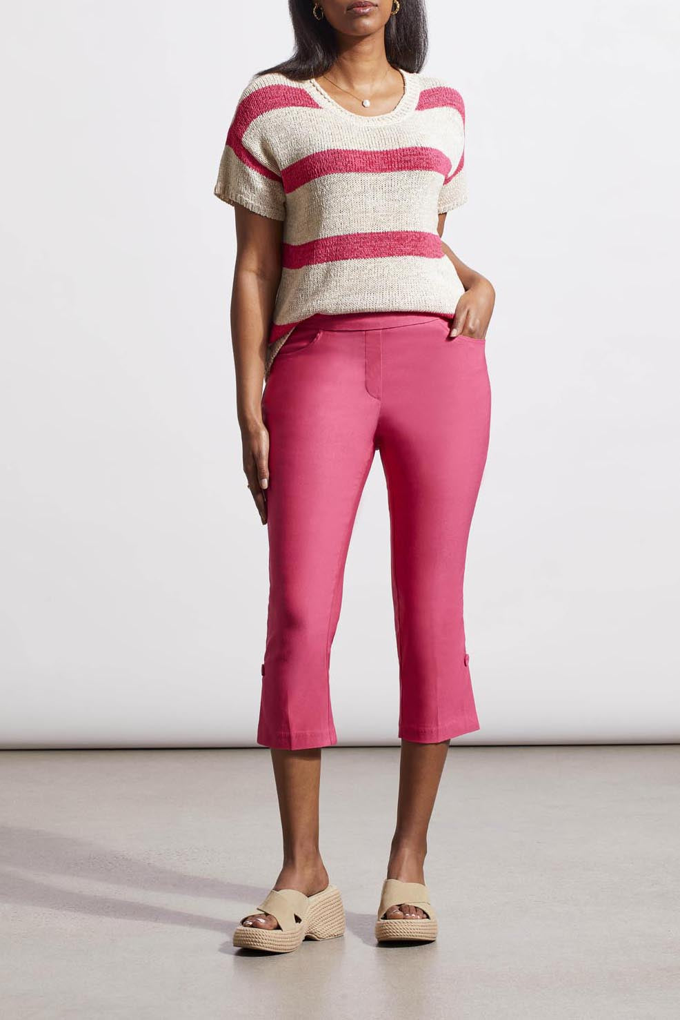 Tribal Flatten-It Pull-On Capri w/ Button Detail 1265O-7165-0111 Raspberry