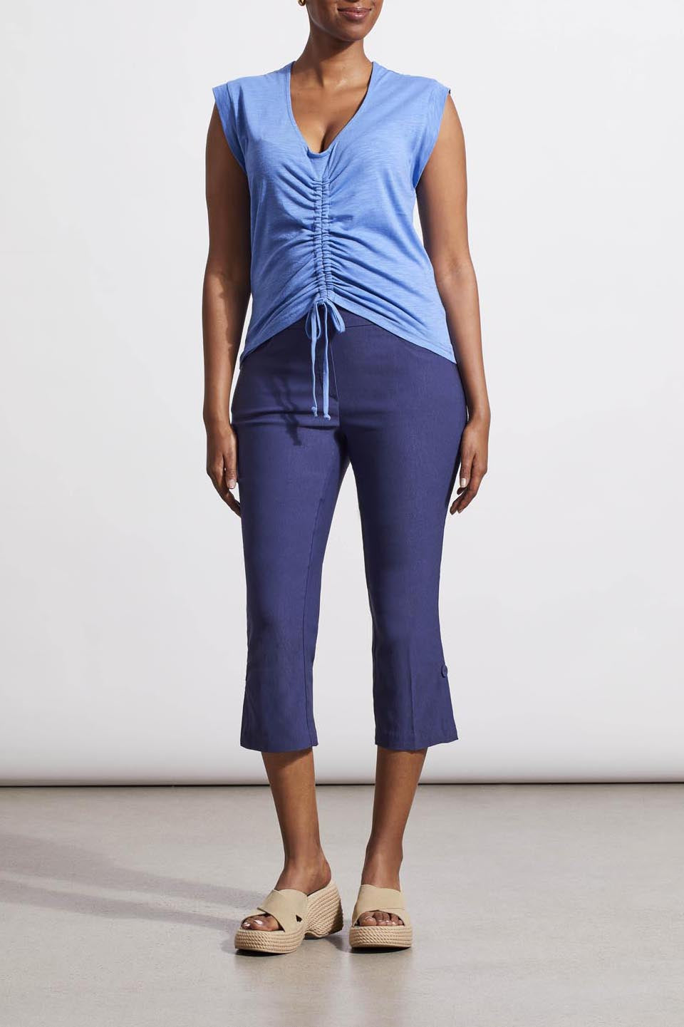 Tribal Flatten-It Pull-On Capri w/ Button Detail 1265O-7165-3068 Jet Blue