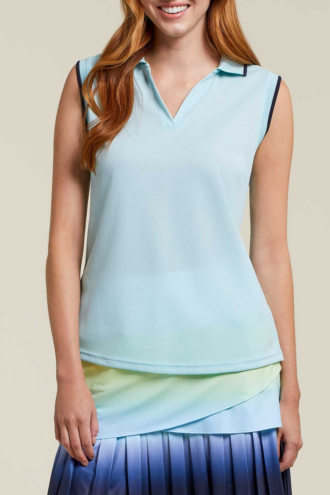 Tribal Sport Sleeveless Polo Shirt w/ Ribbed Detail 1384O-3506-2317 Ice Aqua