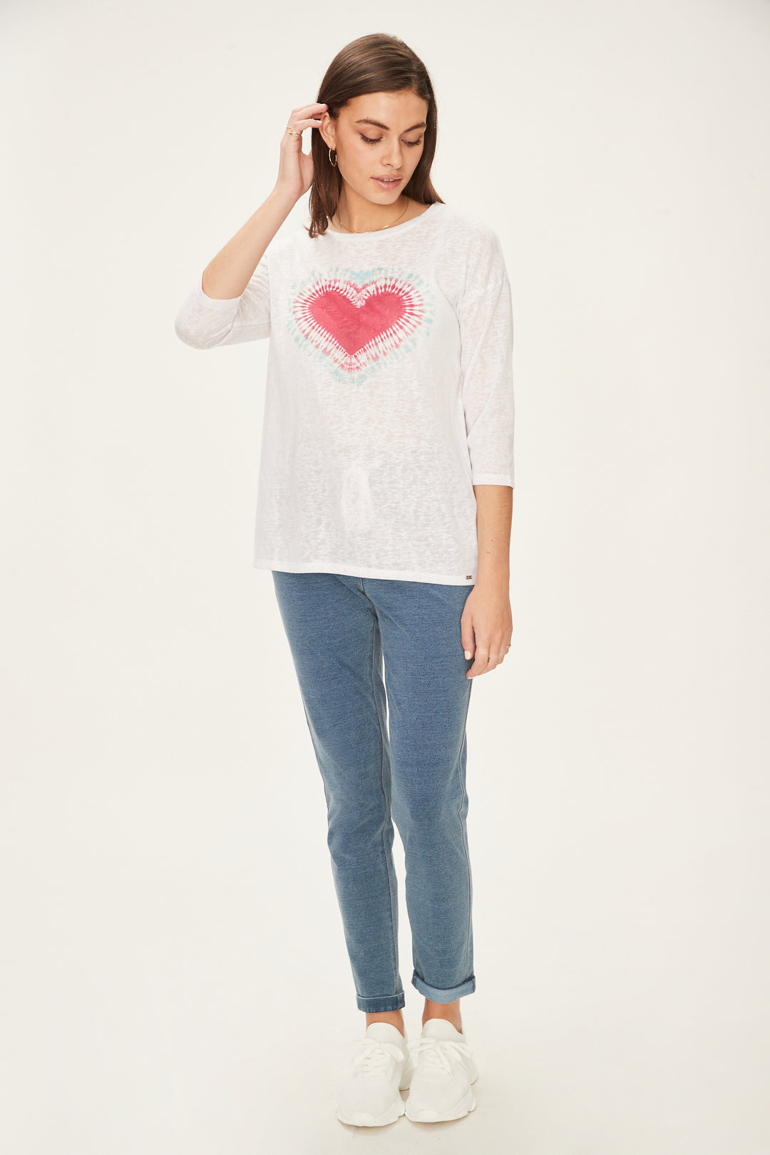 FDJ French Dressing Heart Graphic 3/4 Sleeve Top 1649451-CHERH Cherry Heart - 1 ONLY SIZE X-LARGE - 20% OFF