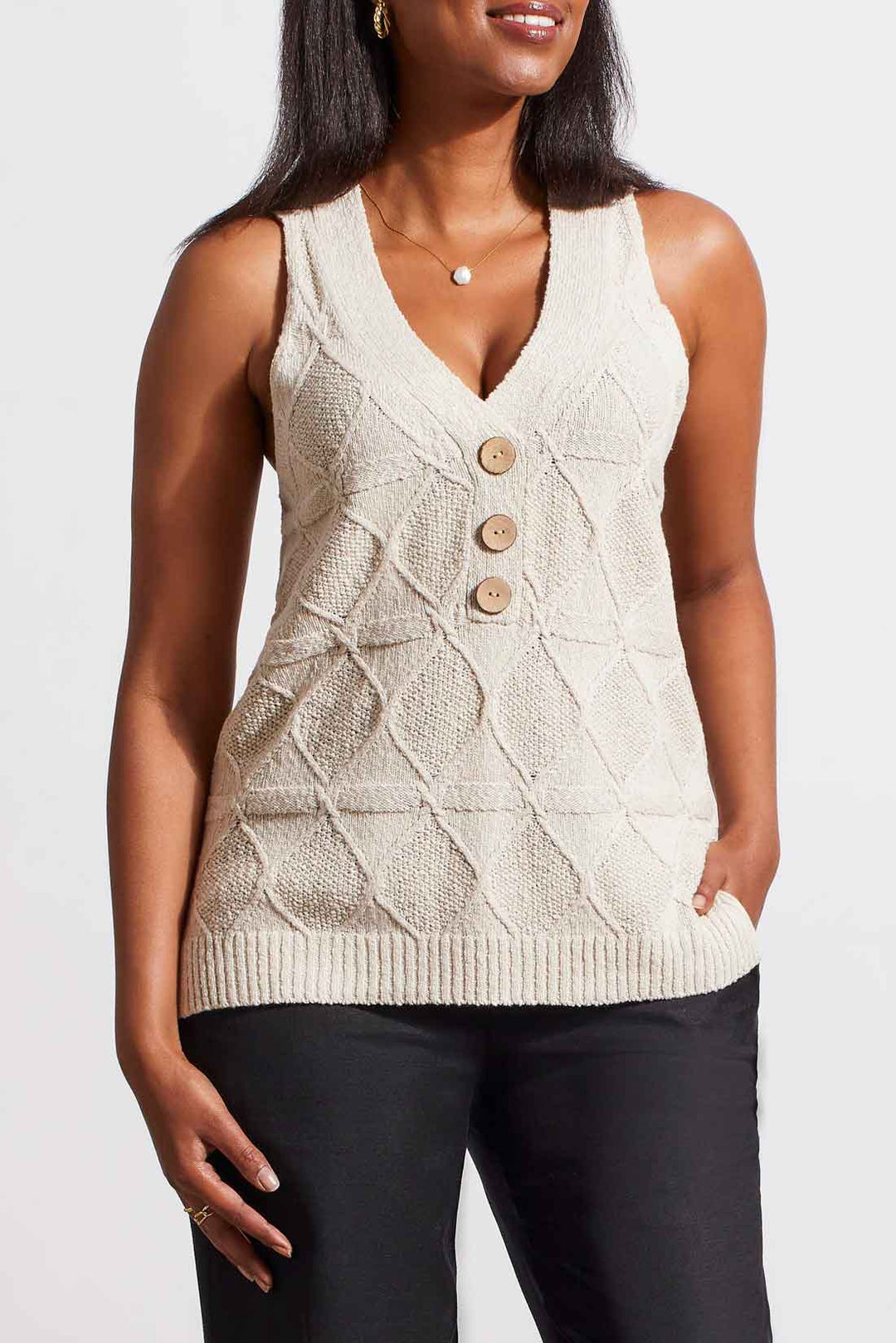 Tribal Sleeveless V-Neck Sweater 1672O-4425-3042 French Oak