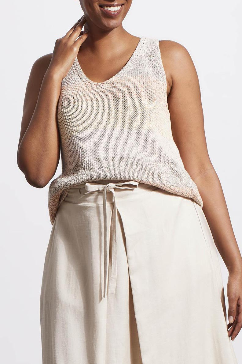 Tribal Sleeveless Crochet Sweater 1734O-3898-0081 Linen