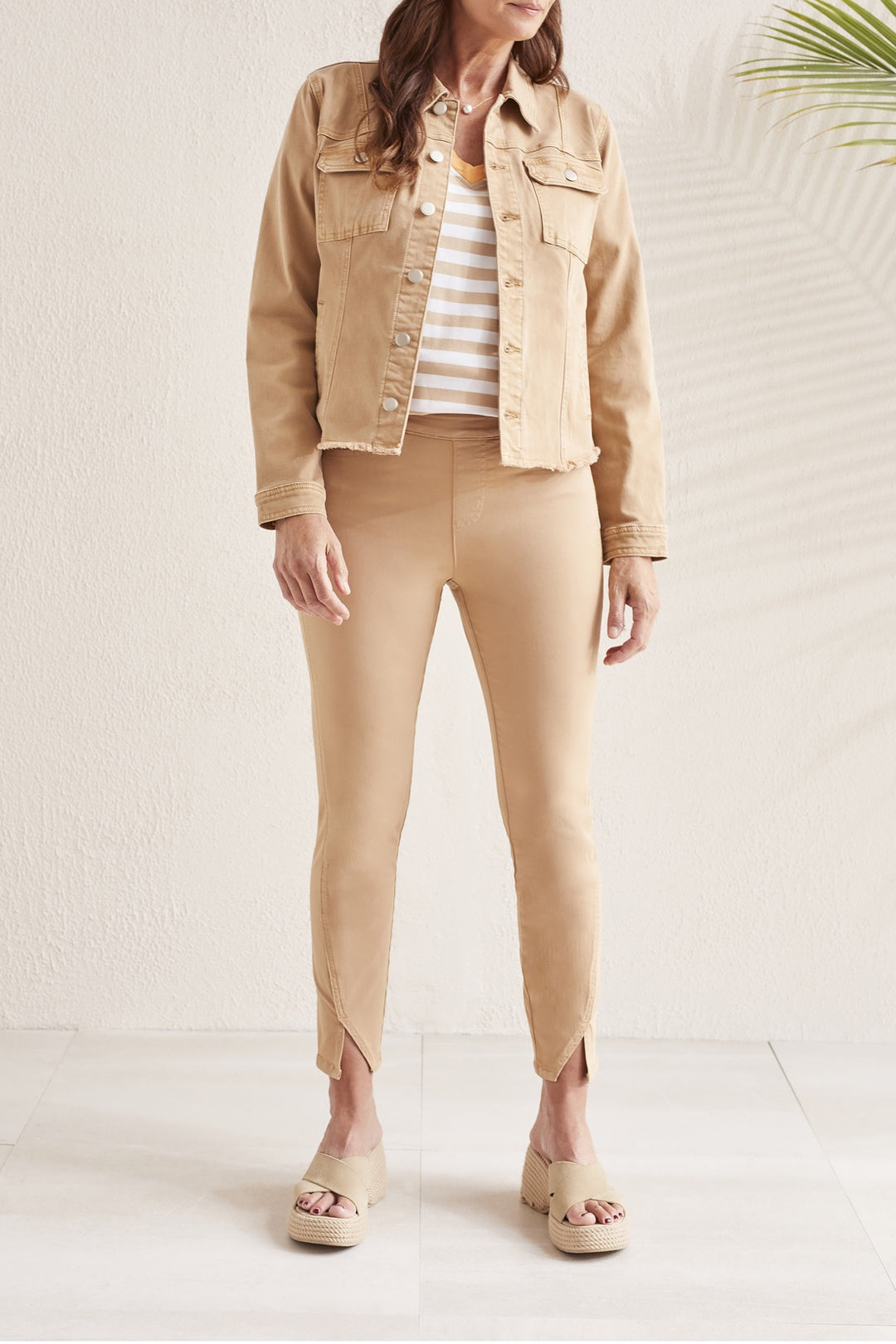 Tribal Button Front Jacket w/ Raw Edge Hem 1762O-2020-1205 Dune