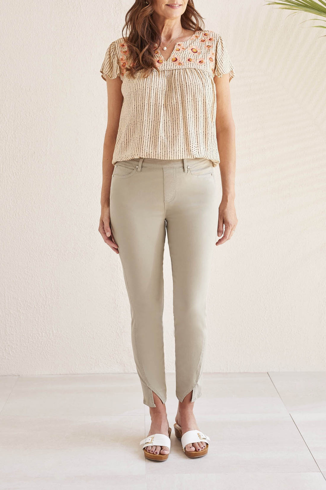 Tribal Pull-On Ankle Pant w/ Front Slit 1782O-2020-3049 Dried Sage