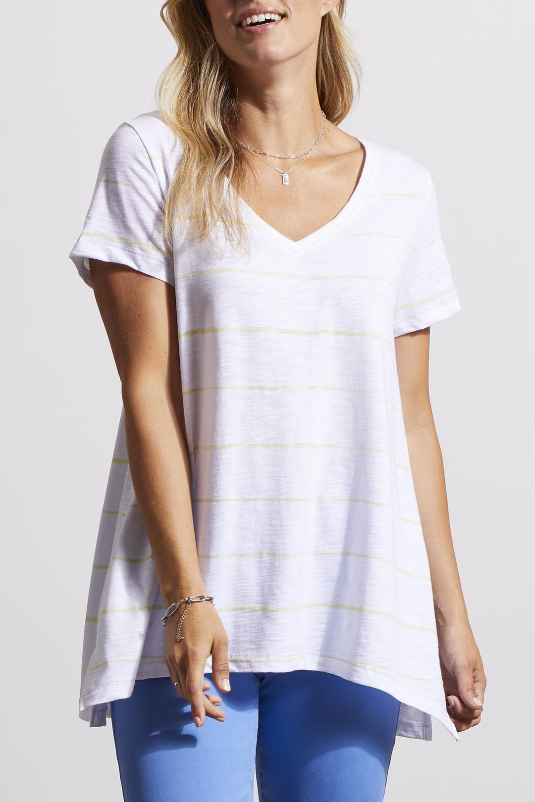 Tribal Short-Sleeve Flare T-shirt w/ Side Slits 1799O-3943-2202 Wild Lime