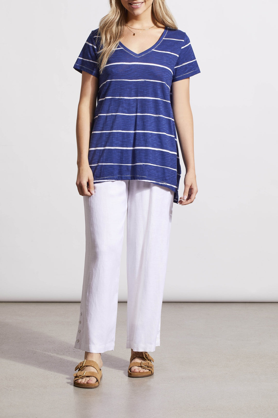 Tribal Short-Sleeve Flare T-shirt w/ Side Slits 1799O-3943-3068 Jet Blue