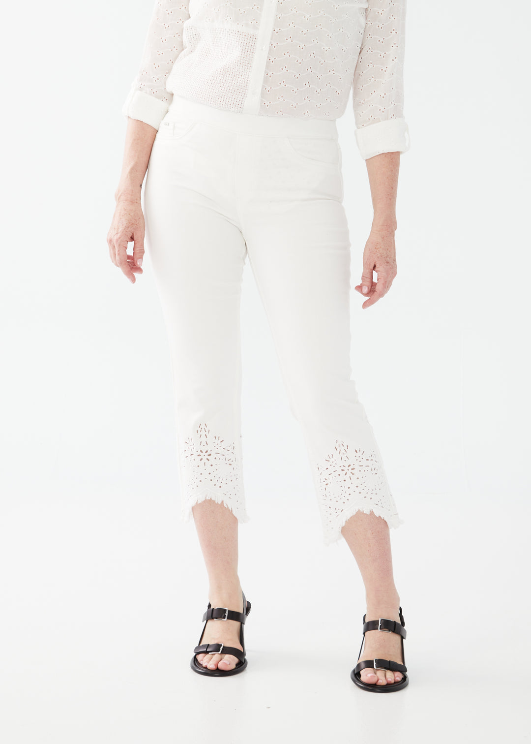 FDJ Pull-On Straight Crop w/ Embroidered Hem 2100511-WHT White