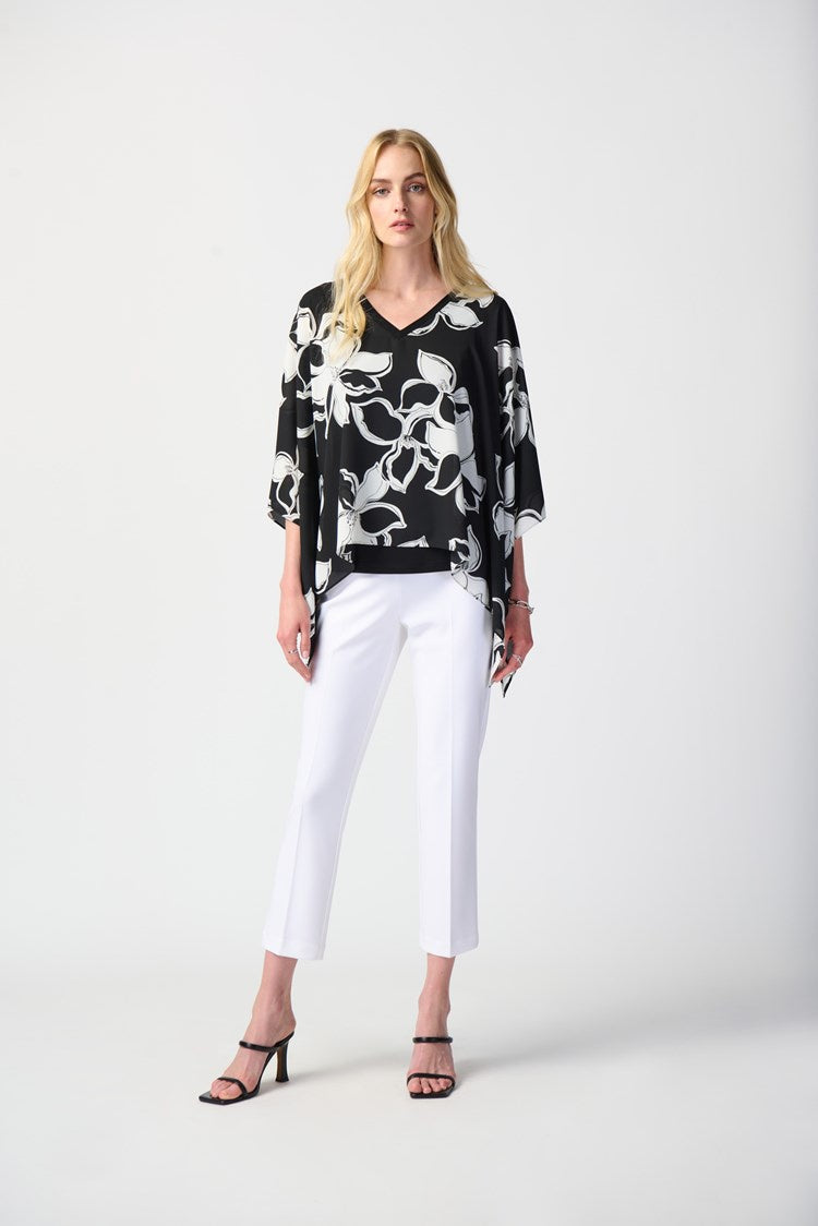 Joseph Ribkoff Floral Print Georgette/Silky Knit Poncho 241170-110 Black/Vanilla