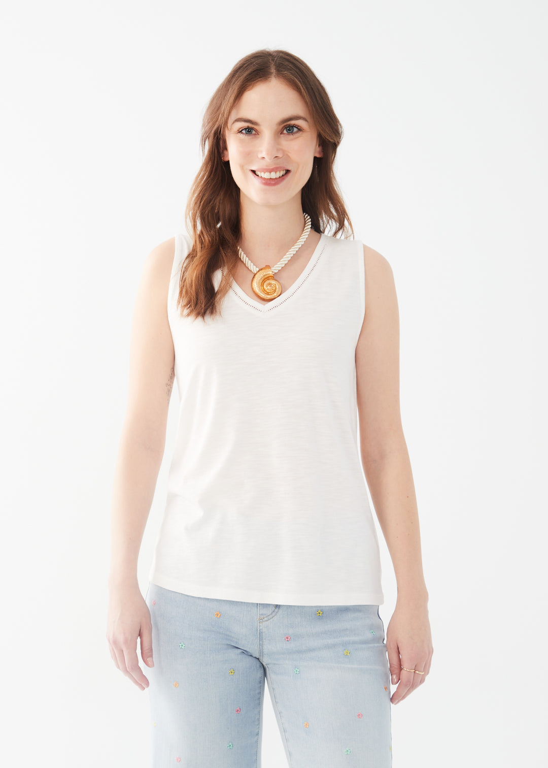 FDJ French Dressing Sleeveless V-Neck Top 3026476-WHT White