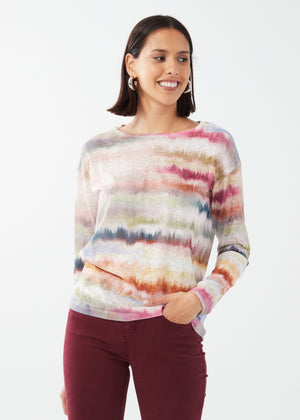 FDJ Printed Long Sleeve Boatneck Top 3225451-SD Salt Dye - 1 ONLY SIZE X-SMALL - 20% OFF